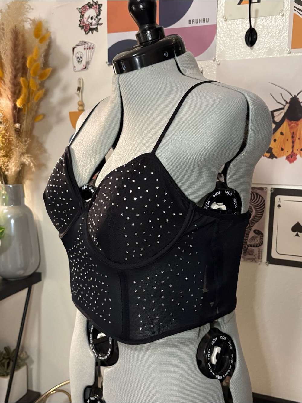 Rue21 Black Rhinestone Corset Bustier Top Size Large - Picture 2 of 5